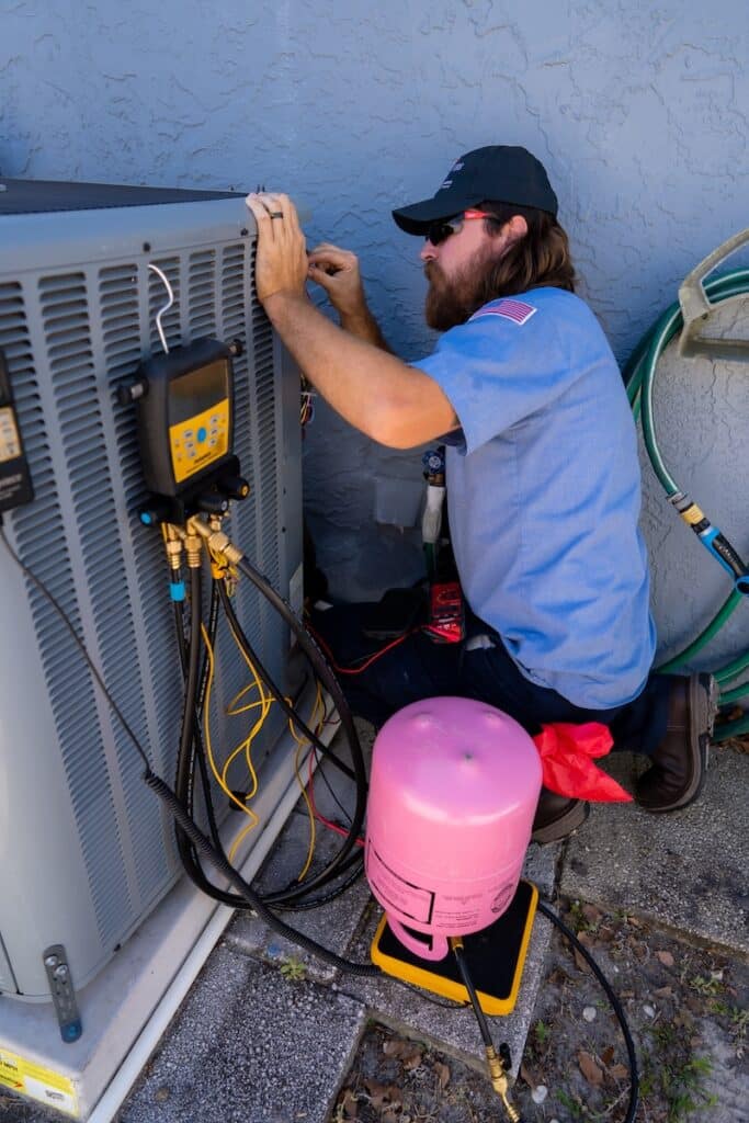 Working on a Trane AC Unit at a house in Land O Lakes Florida